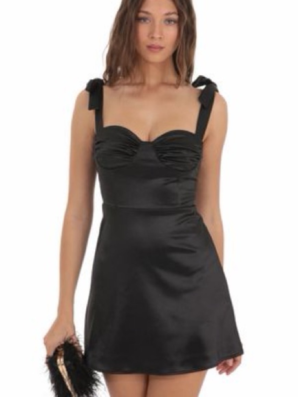 Lucy in the Sky Black Satin Tie-Shoulder Mini Dress Size L - Picture 3 of 7